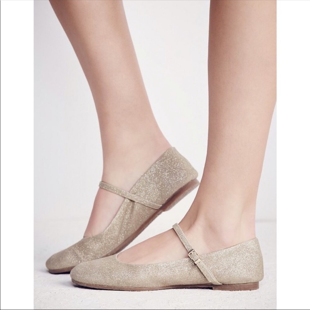 Free People Gold Mary Jane Flats